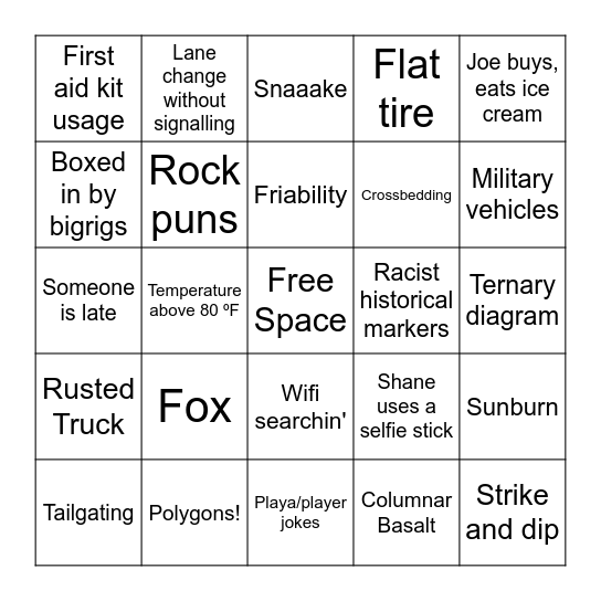 Field Trip Bingo Card