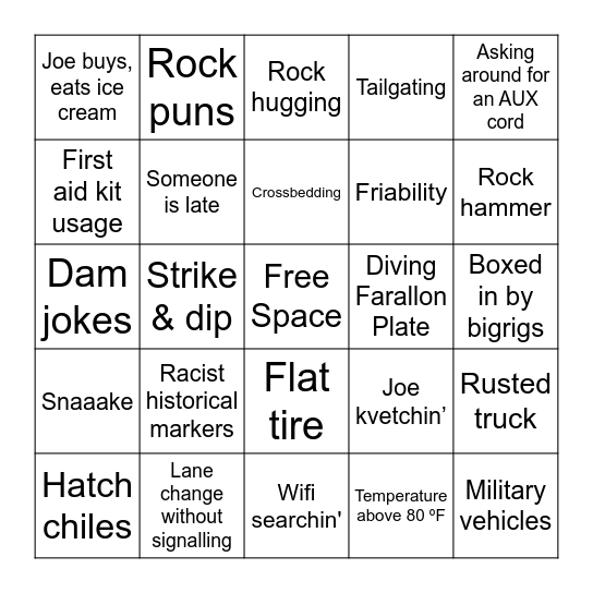 Field Trip Bingo Card