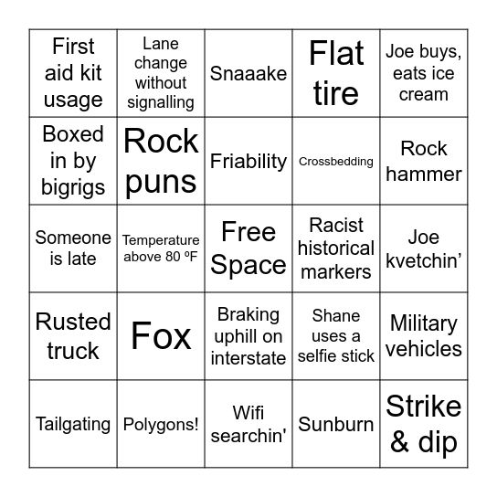 Field Trip Bingo Card