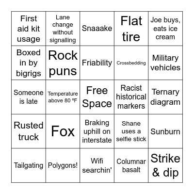 Field Trip Bingo Card