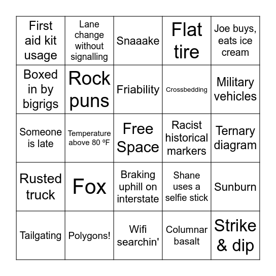 Field Trip Bingo Card