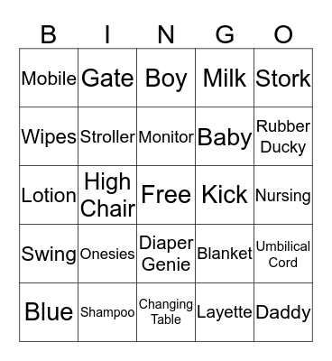 BABY SHOWER BINGO Card