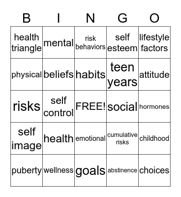 HEALTH AND WELLNESS Bingo Card