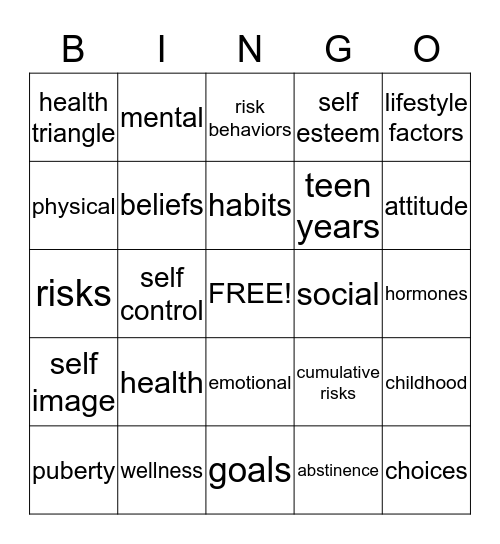 HEALTH AND WELLNESS Bingo Card