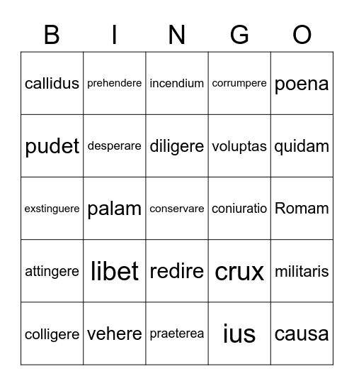 Latein Vokabeln Bingo Card