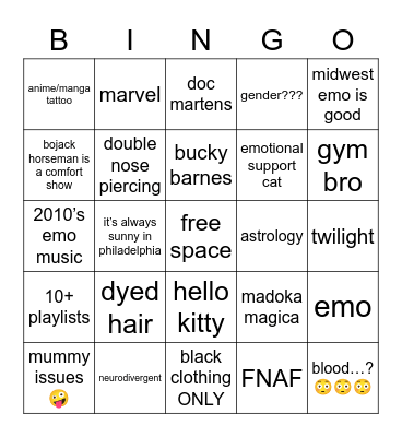 Tay wants attention Bingo Card