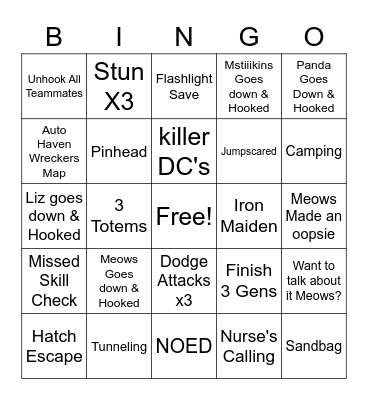 Meows DBD Bingo Ver2 Bingo Card