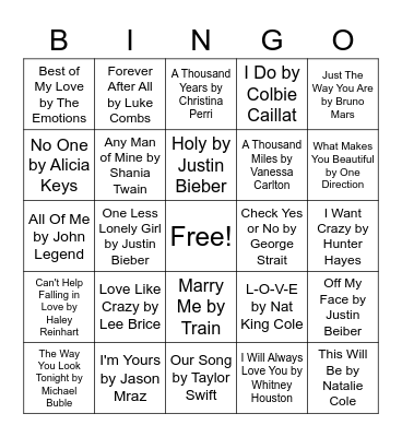 Melissa's Bridal Bingo Card