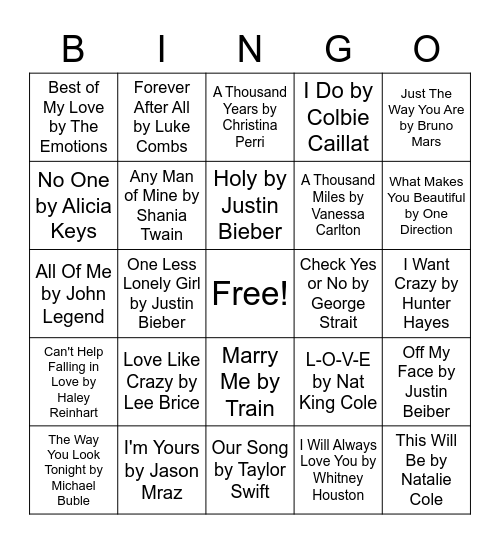 Melissa's Bridal Bingo Card