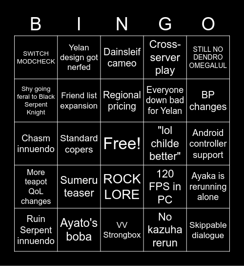 2.6 Livestream Bingo Card