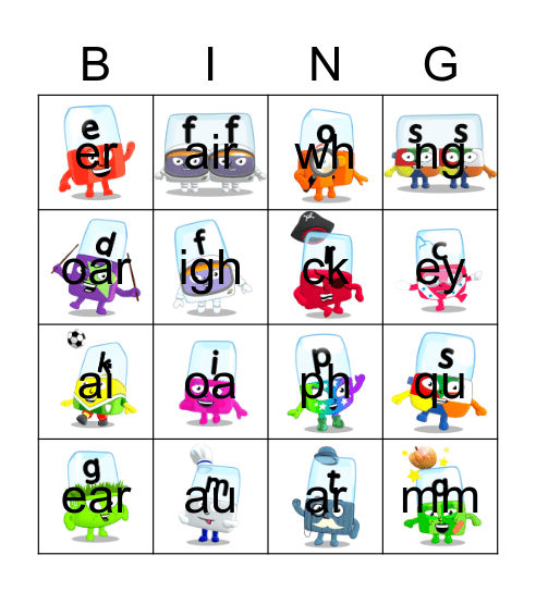 Alphablocks Phase 2 Bingo Card