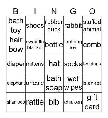 Kim's Baby Shower Bingo Card