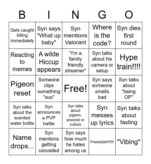 Syntrocity HD Stream bingo! Bingo Card