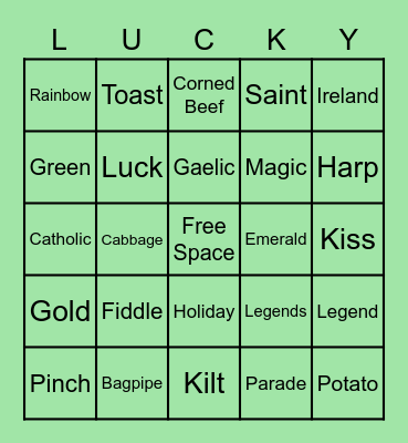 St. Patrick's Day Bingo Card