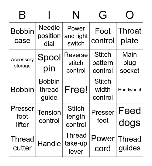 Machine Parts Bingo Card