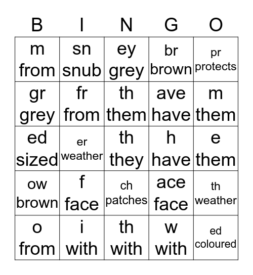 Koalas Chunk Bingo Card