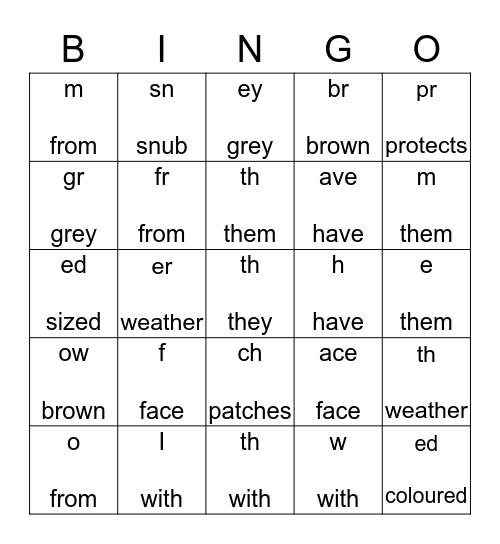 Koalas Chunk Bingo Card