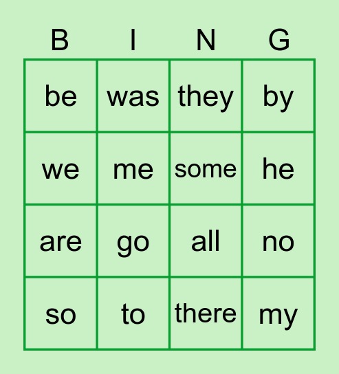 Tricky Words: Group 1-2 Bingo Card