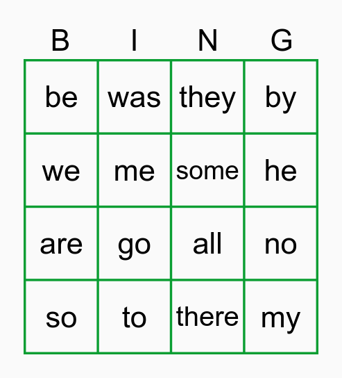 Tricky Words: Group 1-2 Bingo Card