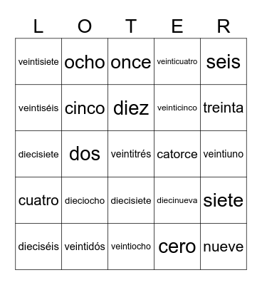 Los números 1-30 en palabras Bingo Card