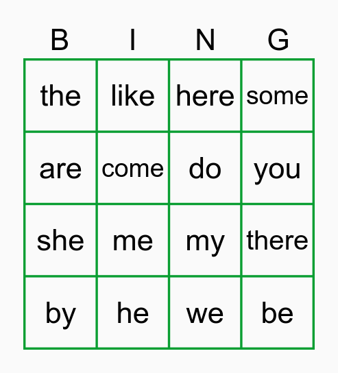 Tricky Words: Group 1-2 Bingo Card