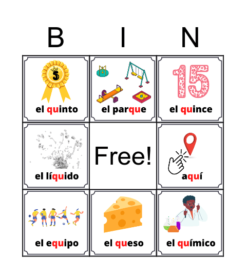 Letra Qq Bingo Card