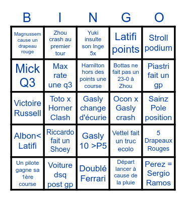 F1 2022 Bingo Card