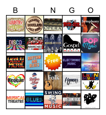 Music Styles Bingo Card