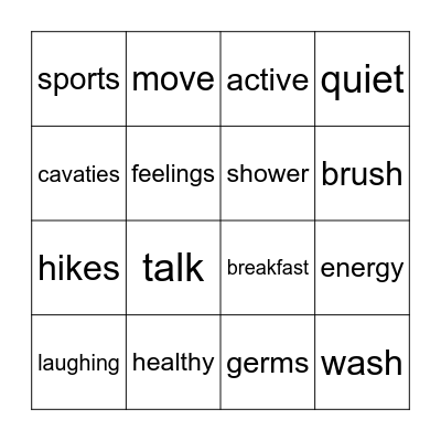 Healthy Me Bingo Card