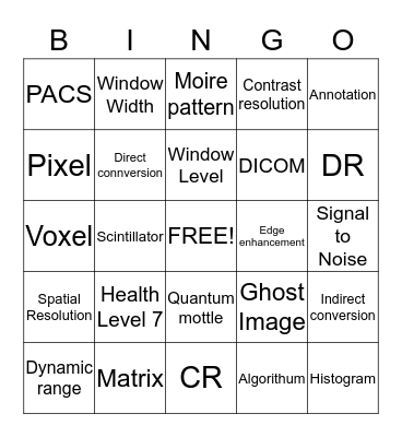 Digital Imaging Bingo Card