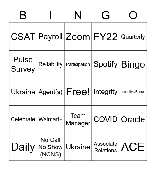 March Team Manager Meeting! Bingo Card