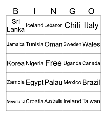 International  Bingo Card