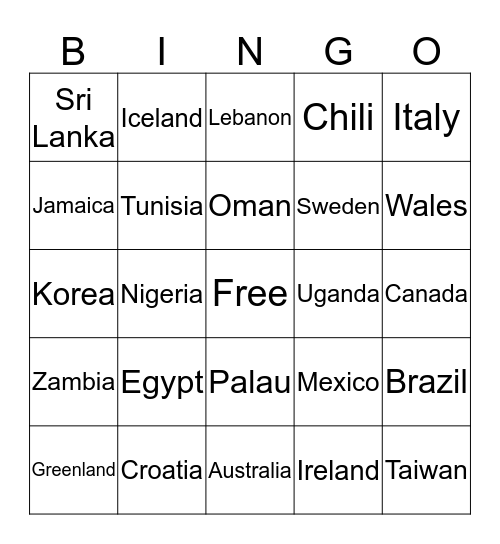 International  Bingo Card