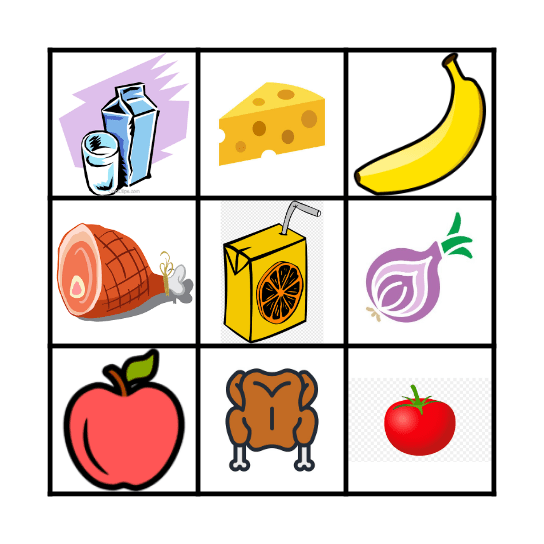Foods and Drinks Bingo Card