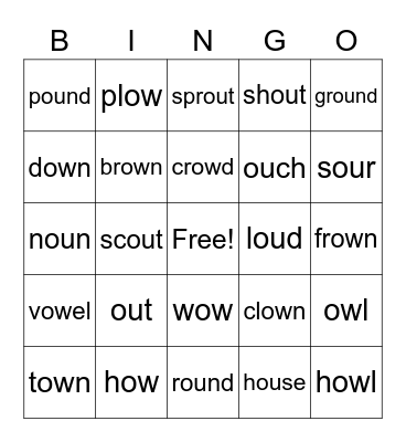 2nd Grade OU, OW Bingo Card