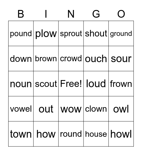 2nd Grade OU, OW Bingo Card