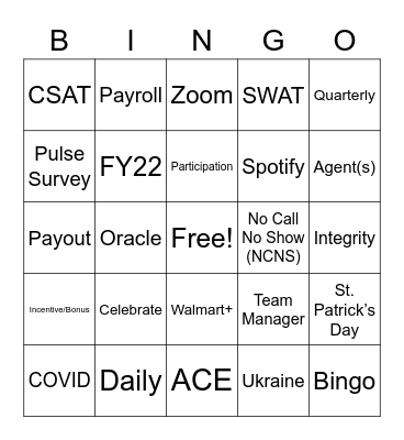 March Team Manager Meeting! Bingo Card