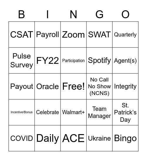 March Team Manager Meeting! Bingo Card