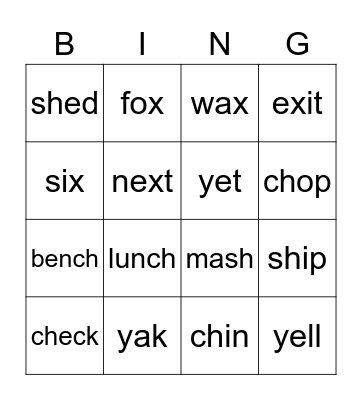 Jolly Phonics 6 Bingo Card