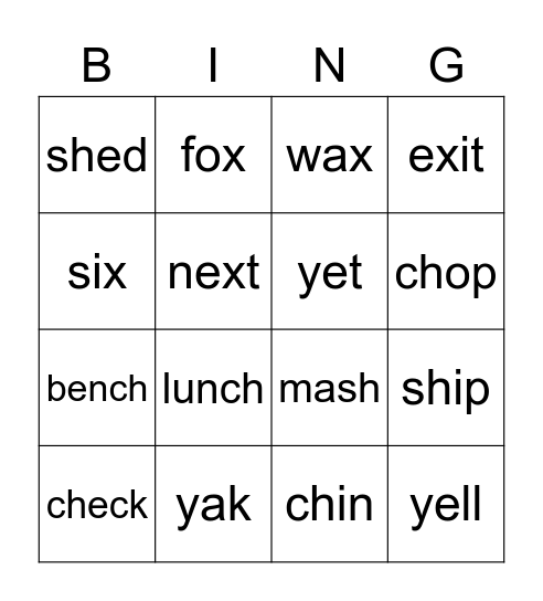 Jolly Phonics 6 Bingo Card