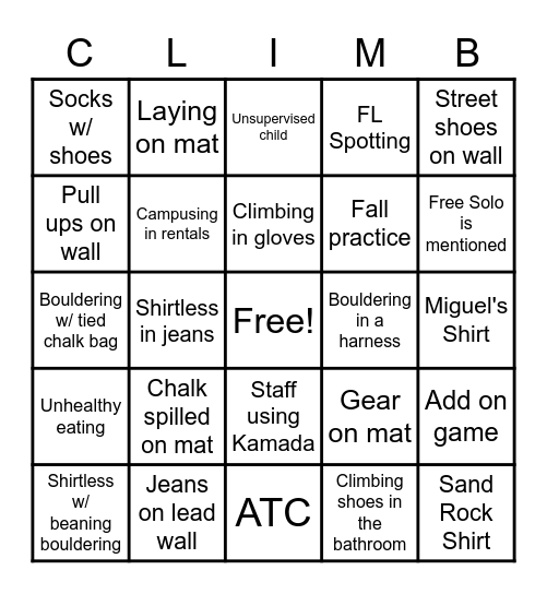 BOULDING BINGO Card