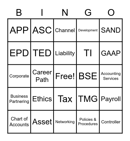 TI WW Accounting Bingo Card