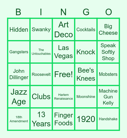 Speakeasy BINGO Card