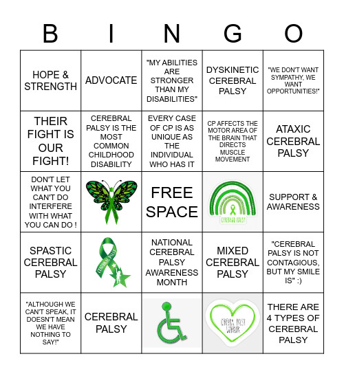 CEREBRAL PALSY AWARENESS Bingo Card