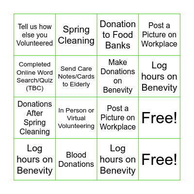 Volunteer Week Bingo~ Bingo Card