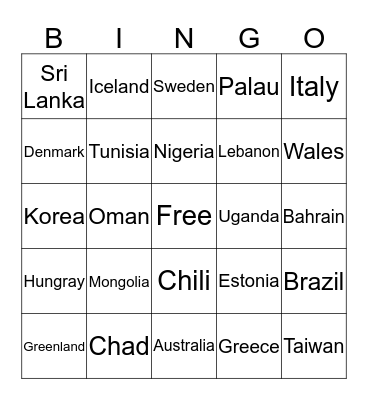 International  Bingo Card