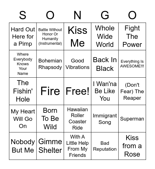 Soundtracks 2 Bingo Card