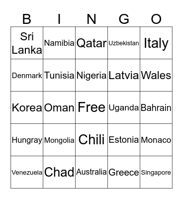 International  Bingo Card