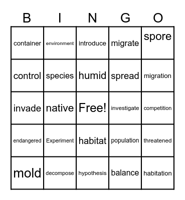 Unit 5 Vocabulary Bingo Card