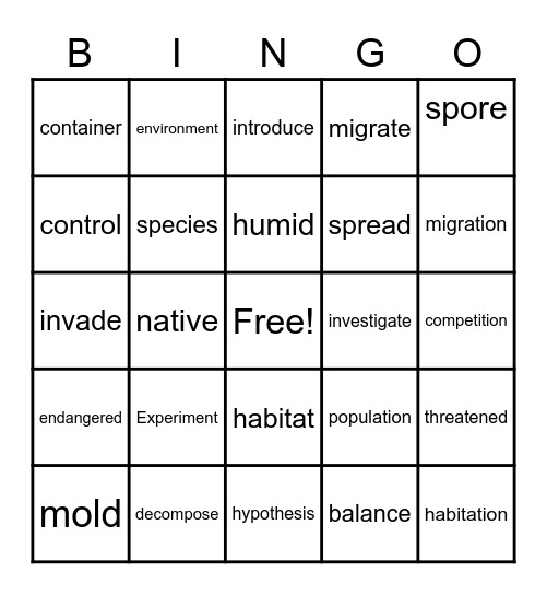 Unit 5 Vocabulary Bingo Card